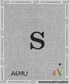 A taped needlepoint canvas with the design: Banner 13 mesh count Pointed S Black on White.