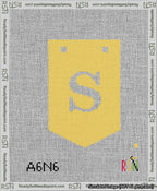 A taped needlepoint canvas with the design: Banner 13 mesh count Pointed S White on Yellow.