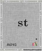 A taped needlepoint canvas with the design: Banner 13 mesh count Pointed st Black on White.