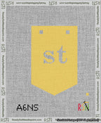 A taped needlepoint canvas with the design: Banner 13 mesh count Pointed st White on Yellow.