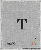 A taped needlepoint canvas with the design: Banner 13 mesh count Pointed T Black on White.