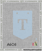A taped needlepoint canvas with the design: Banner 13 mesh count Pointed T White on Light Blue.