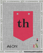A taped needlepoint canvas with the design: Banner 13 mesh count Pointed th Black on Red.
