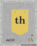 A taped needlepoint canvas with the design: Banner 13 mesh count Pointed th Black on Yellow.