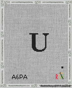 A taped needlepoint canvas with the design: Banner 13 mesh count Pointed U Black on White.