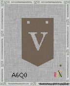 A taped needlepoint canvas with the design: Banner 13 mesh count Pointed V White on Brown.
