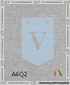 A taped needlepoint canvas with the design: Banner 13 mesh count Pointed V White on Light Blue.