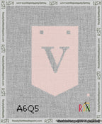 A taped needlepoint canvas with the design: Banner 13 mesh count Pointed V White on Pink.