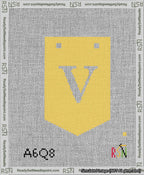 A taped needlepoint canvas with the design: Banner 13 mesh count Pointed V White on Yellow.