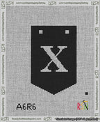 A taped needlepoint canvas with the design: Banner 13 mesh count Pointed X White on Black.