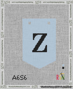 A taped needlepoint canvas with the design: Banner 13 mesh count Pointed Z Black on Light Blue.