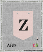 A taped needlepoint canvas with the design: Banner 13 mesh count Pointed Z Black on Pink.