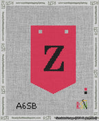 A taped needlepoint canvas with the design: Banner 13 mesh count Pointed Z Black on Red.