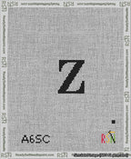 A taped needlepoint canvas with the design: Banner 13 mesh count Pointed Z Black on White.