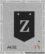 A taped needlepoint canvas with the design: Banner 13 mesh count Pointed Z White on Black.