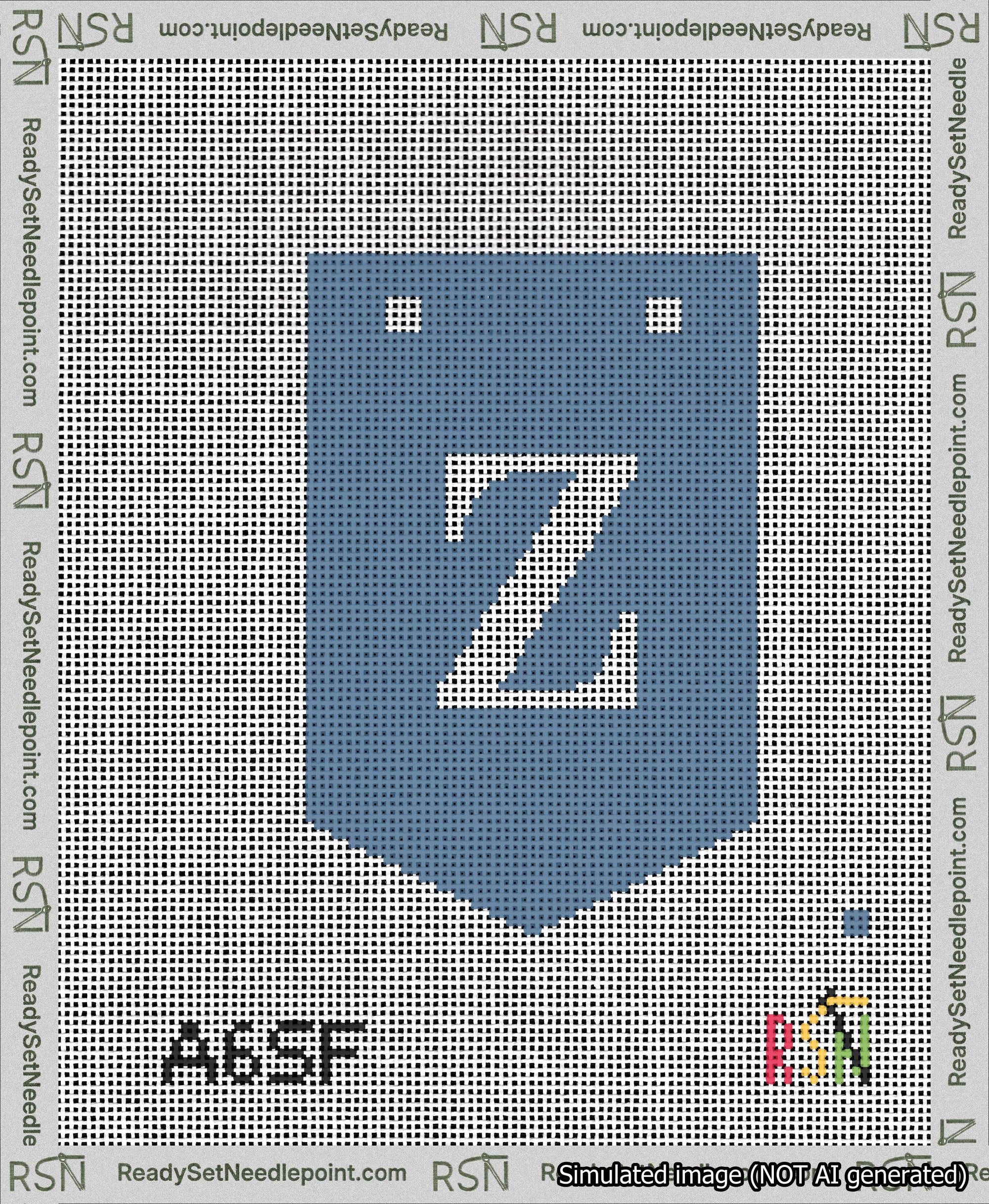 A taped needlepoint canvas with the design: Banner 13 mesh count Pointed Z White on Blue.
