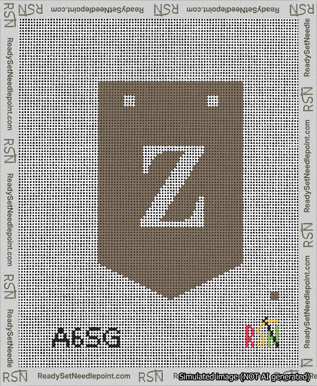 A taped needlepoint canvas with the design: Banner 13 mesh count Pointed Z White on Brown.