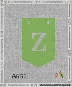 A taped needlepoint canvas with the design: Banner 13 mesh count Pointed Z White on Light Green.