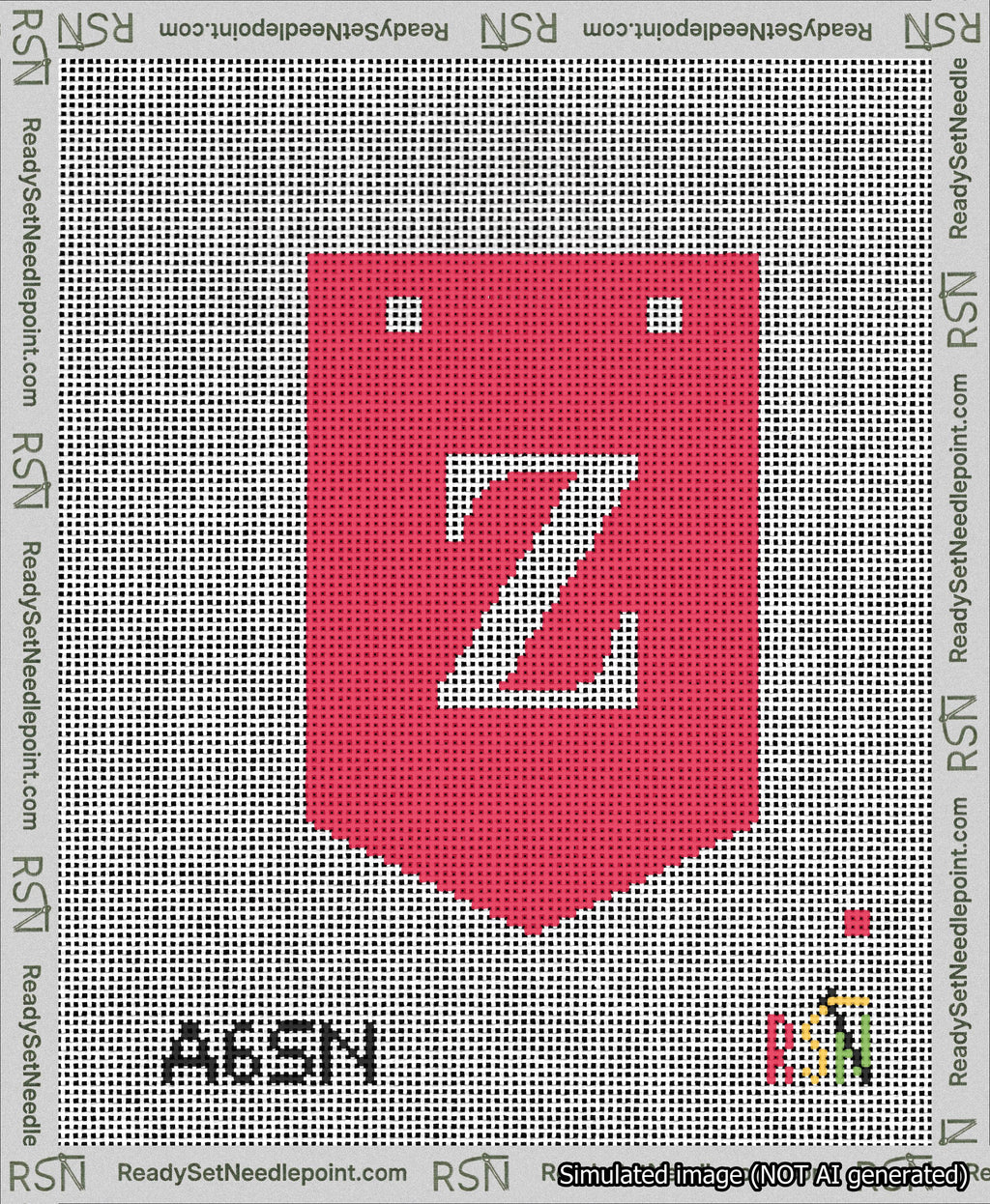 A taped needlepoint canvas with the design: Banner 13 mesh count Pointed Z White on Red.