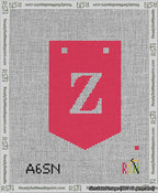 A taped needlepoint canvas with the design: Banner 13 mesh count Pointed Z White on Red.