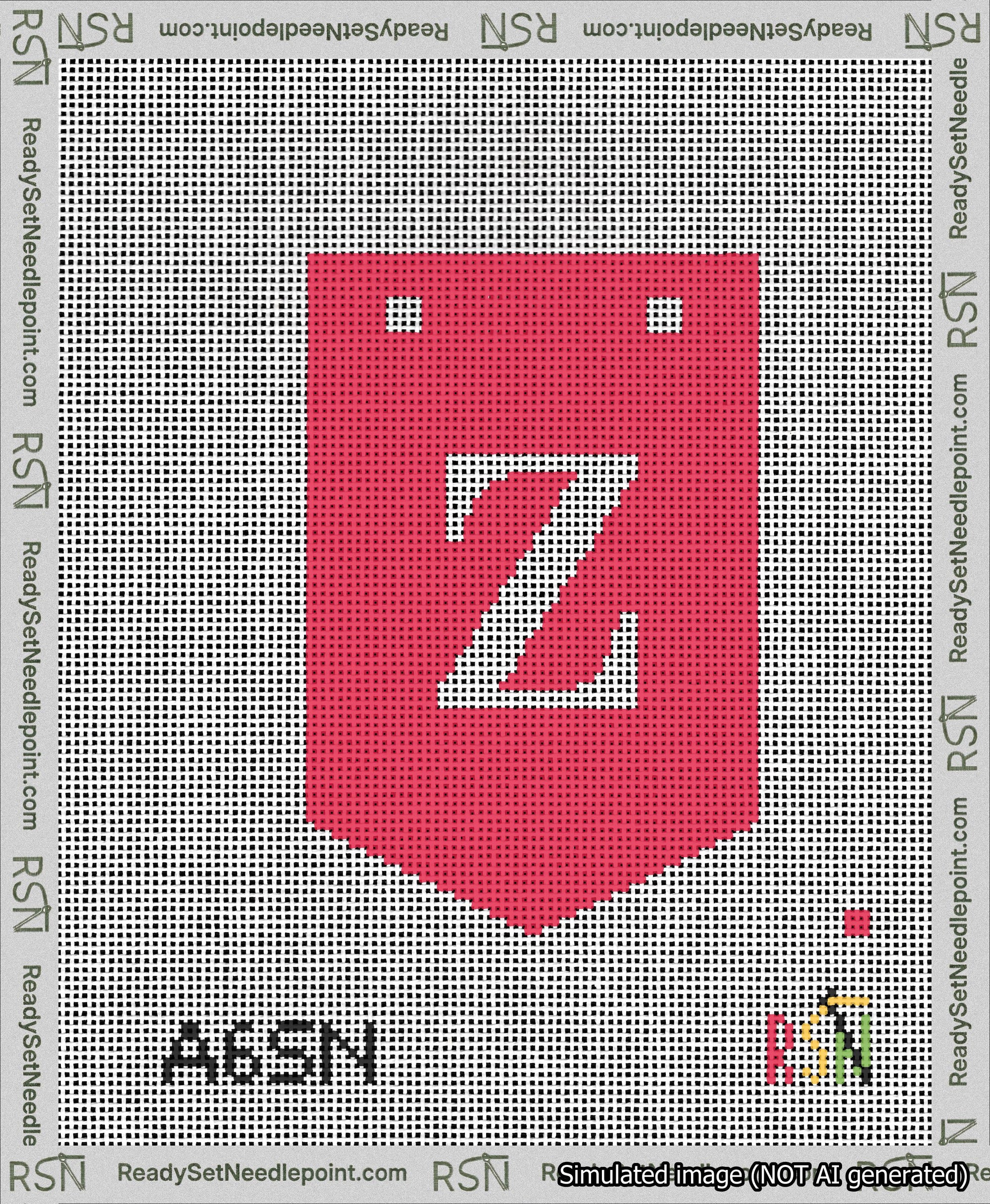 A taped needlepoint canvas with the design: Banner 13 mesh count Pointed Z White on Red.
