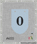 A taped needlepoint canvas with the design: Banner 13 mesh count Rounded 0 Black on Light Blue.