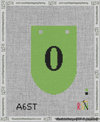 A taped needlepoint canvas with the design: Banner 13 mesh count Rounded 0 Black on Light Green.