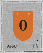 A taped needlepoint canvas with the design: Banner 13 mesh count Rounded 0 Black on Orange.