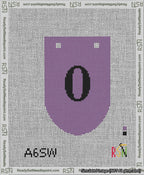 A taped needlepoint canvas with the design: Banner 13 mesh count Rounded 0 Black on Purple.