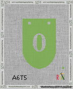 A taped needlepoint canvas with the design: Banner 13 mesh count Rounded 0 White on Light Green.