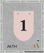 A taped needlepoint canvas with the design: Banner 13 mesh count Rounded 1 Black on Pink.