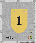 A taped needlepoint canvas with the design: Banner 13 mesh count Rounded 1 Black on Yellow.
