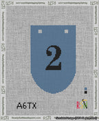 A taped needlepoint canvas with the design: Banner 13 mesh count Rounded 2 Black on Blue.