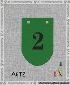 A taped needlepoint canvas with the design: Banner 13 mesh count Rounded 2 Black on Green.