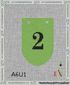 A taped needlepoint canvas with the design: Banner 13 mesh count Rounded 2 Black on Light Green.