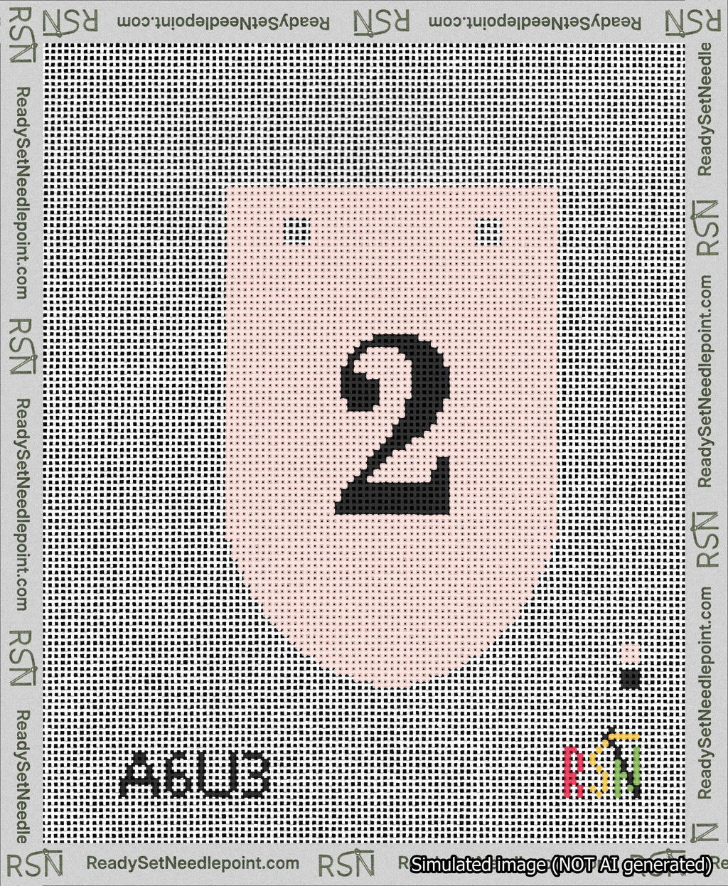 A taped needlepoint canvas with the design: Banner 13 mesh count Rounded 2 Black on Pink.