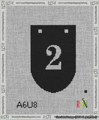 A taped needlepoint canvas with the design: Banner 13 mesh count Rounded 2 White on Black.