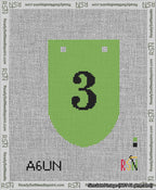A taped needlepoint canvas with the design: Banner 13 mesh count Rounded 3 Black on Light Green.