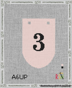 A taped needlepoint canvas with the design: Banner 13 mesh count Rounded 3 Black on Pink.