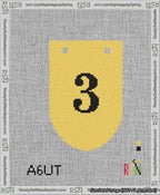 A taped needlepoint canvas with the design: Banner 13 mesh count Rounded 3 Black on Yellow.
