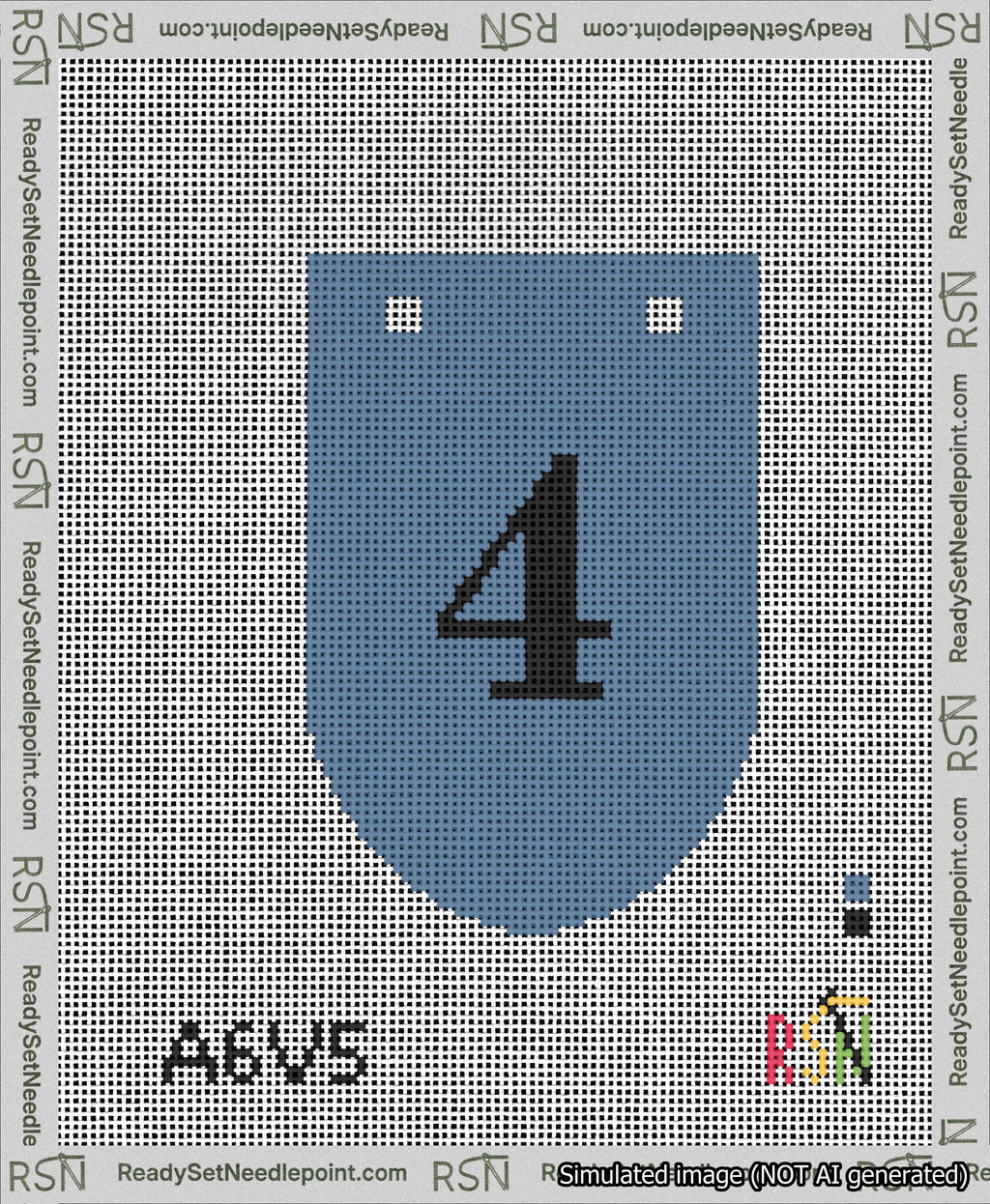 A taped needlepoint canvas with the design: Banner 13 mesh count Rounded 4 Black on Blue.