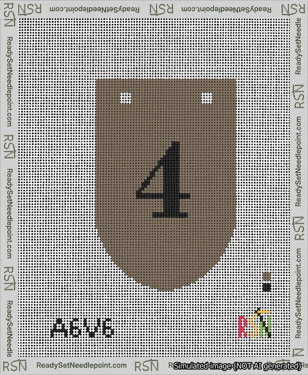 A taped needlepoint canvas with the design: Banner 13 mesh count Rounded 4 Black on Brown.
