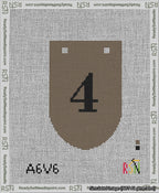 A taped needlepoint canvas with the design: Banner 13 mesh count Rounded 4 Black on Brown.