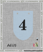A taped needlepoint canvas with the design: Banner 13 mesh count Rounded 4 Black on Light Blue.