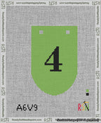 A taped needlepoint canvas with the design: Banner 13 mesh count Rounded 4 Black on Light Green.
