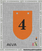 A taped needlepoint canvas with the design: Banner 13 mesh count Rounded 4 Black on Orange.