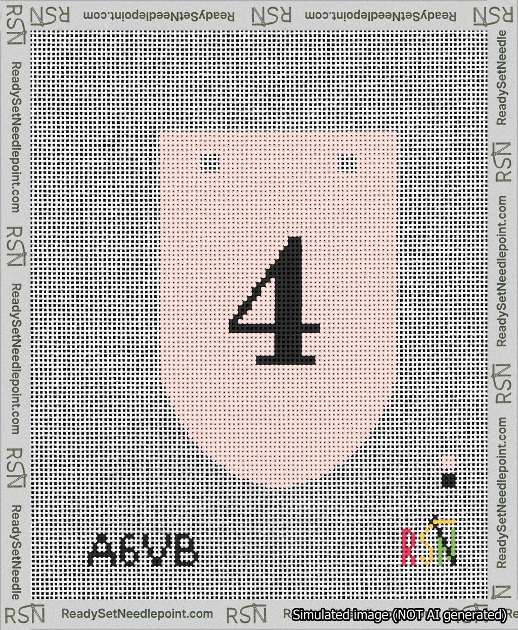A taped needlepoint canvas with the design: Banner 13 mesh count Rounded 4 Black on Pink.