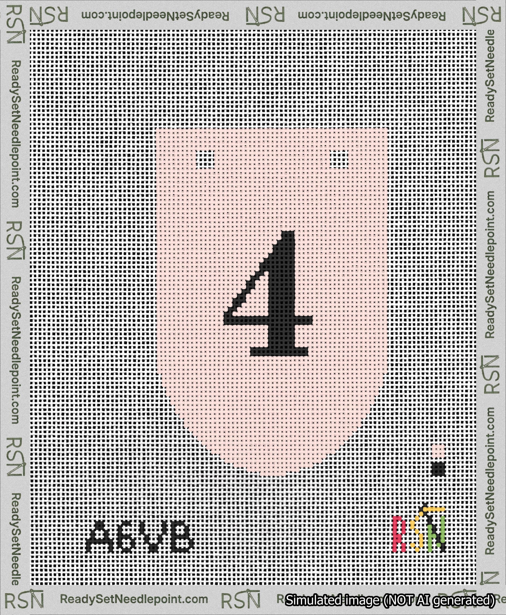A taped needlepoint canvas with the design: Banner 13 mesh count Rounded 4 Black on Pink.