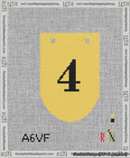 A taped needlepoint canvas with the design: Banner 13 mesh count Rounded 4 Black on Yellow.