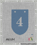 A taped needlepoint canvas with the design: Banner 13 mesh count Rounded 4 White on Blue.